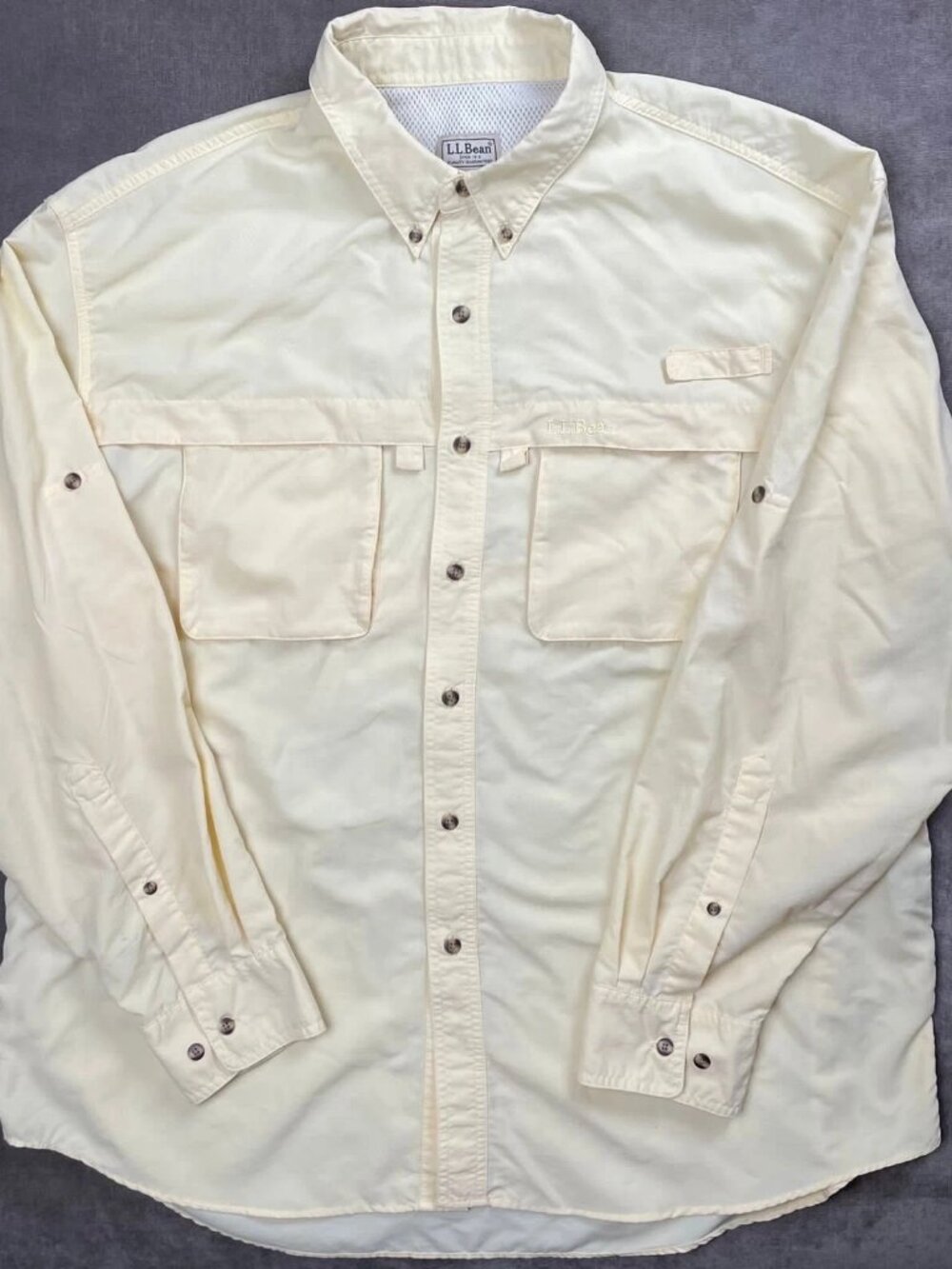 L.L.Bean Vented Hiking Shirt Yellow Long Sleeve Mens XL